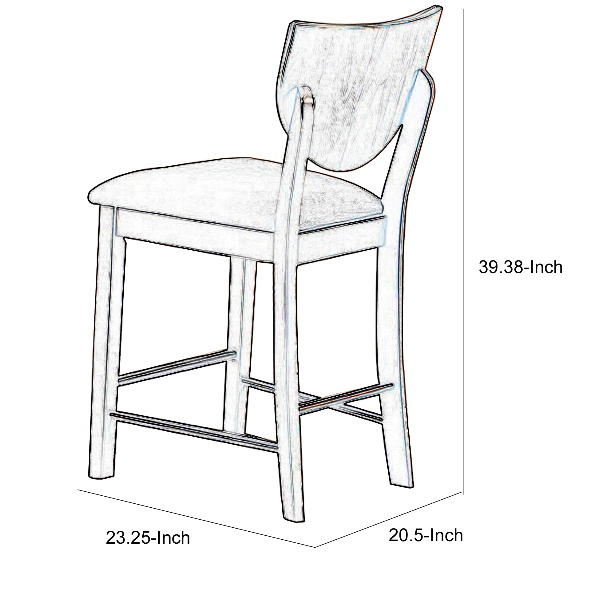 Benjara Fabric Counter Height Chair with Sloped Open Back,Set of 2, Walnut Brown