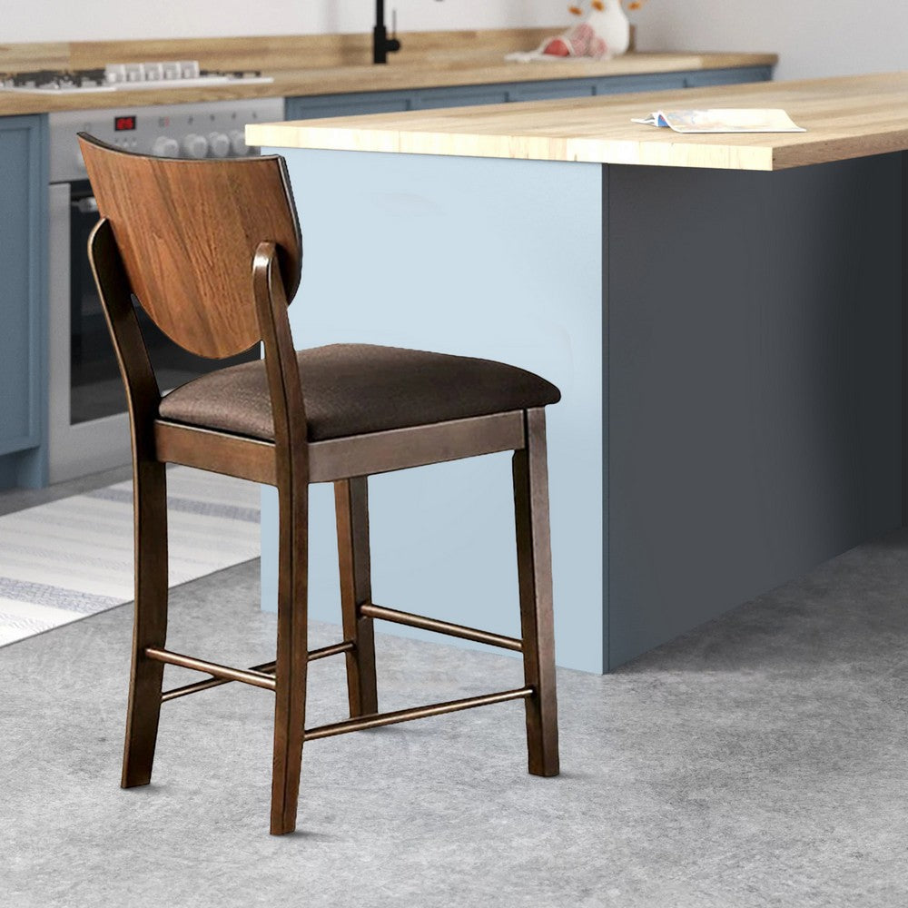 Benjara Fabric Counter Height Chair with Sloped Open Back,Set of 2, Walnut Brown