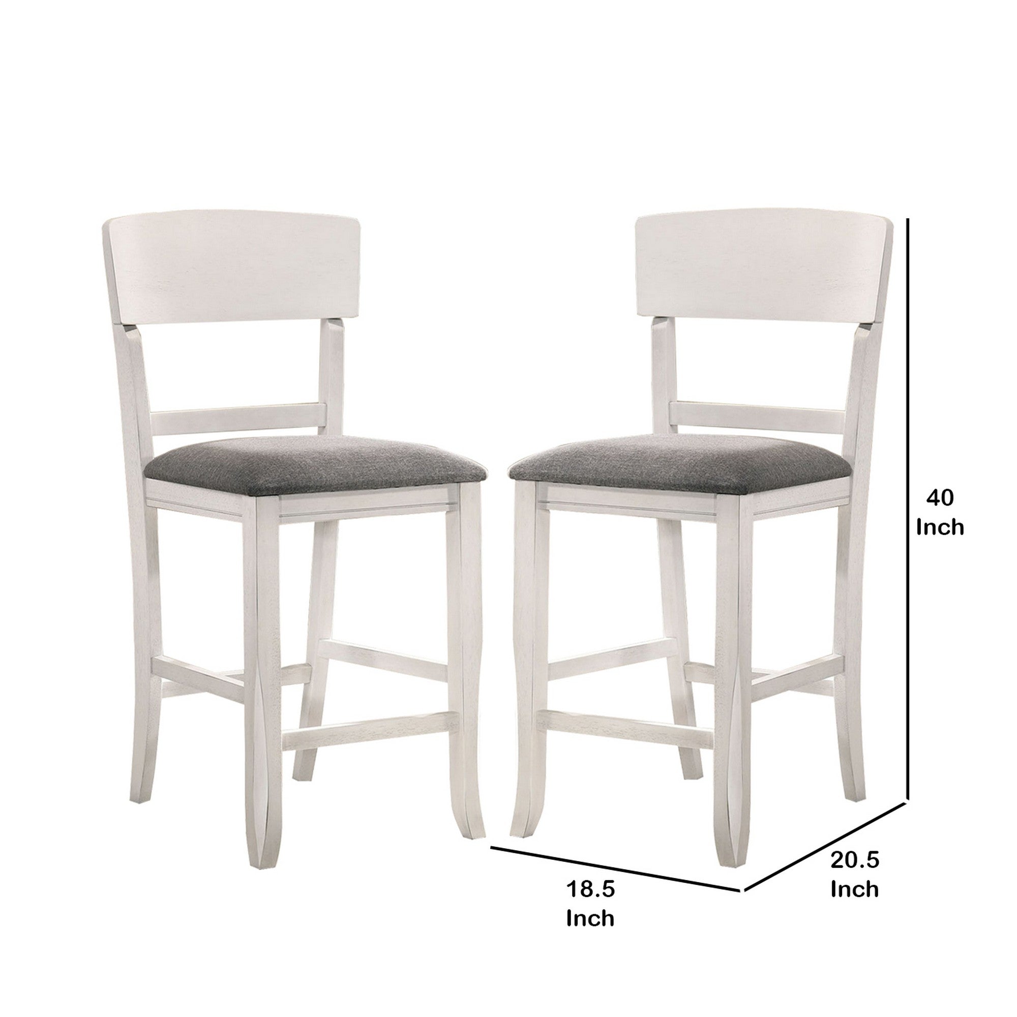 Benjara Wooden Counter Height Chair with Curved Back, Set of 2, White And Gray