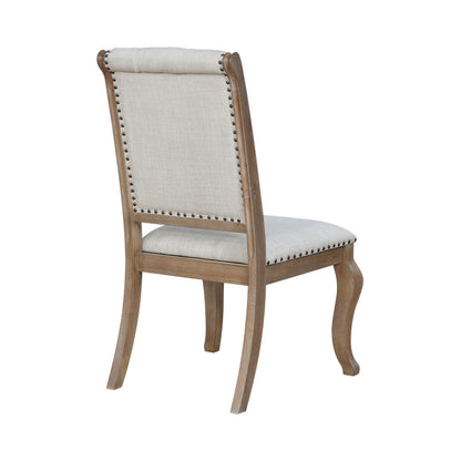 Benjara Button Tufted Fabric Side Chair with Cabriole Legs,Set of 2,Brown And Cream