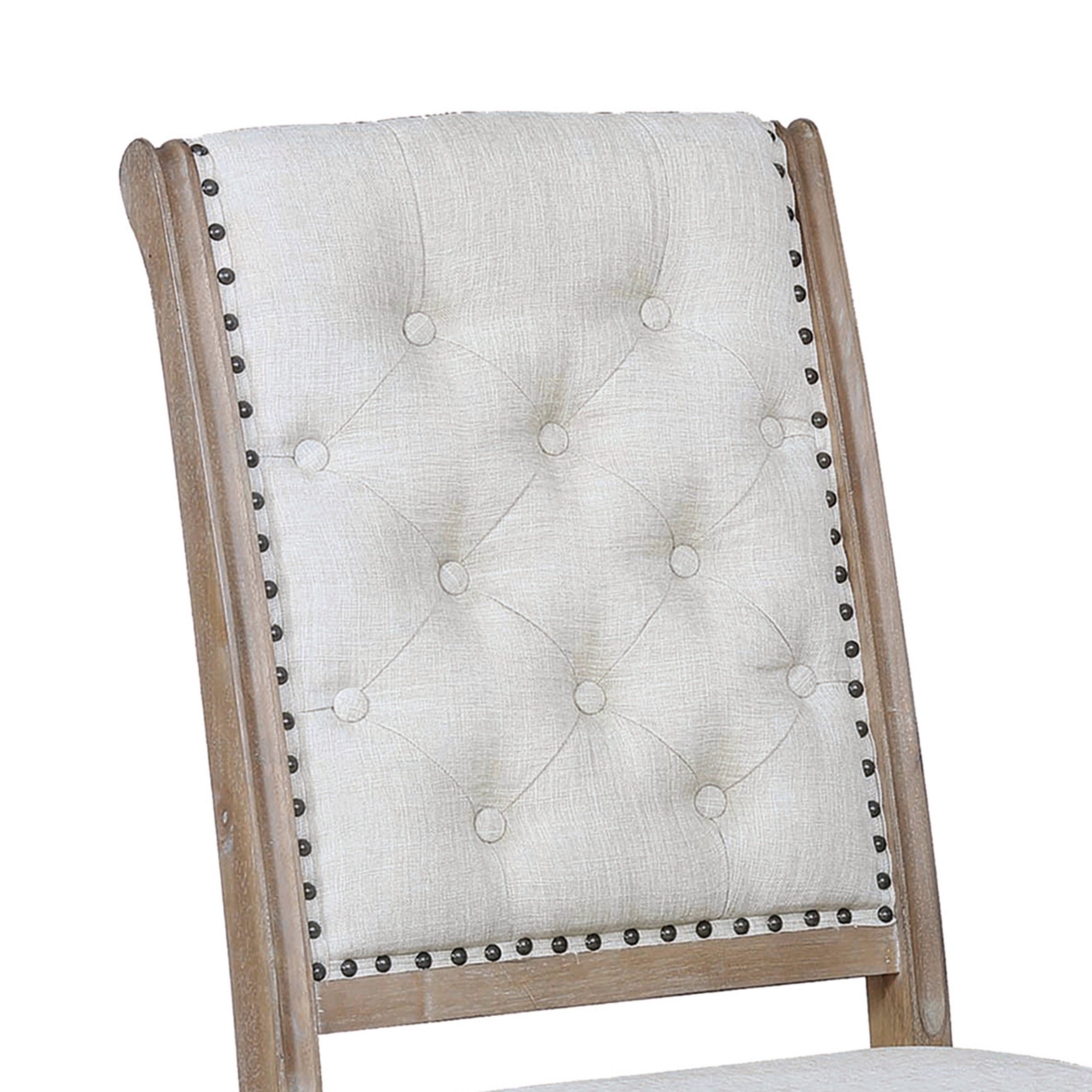 Benjara Button Tufted Fabric Side Chair with Cabriole Legs,Set of 2,Brown And Cream