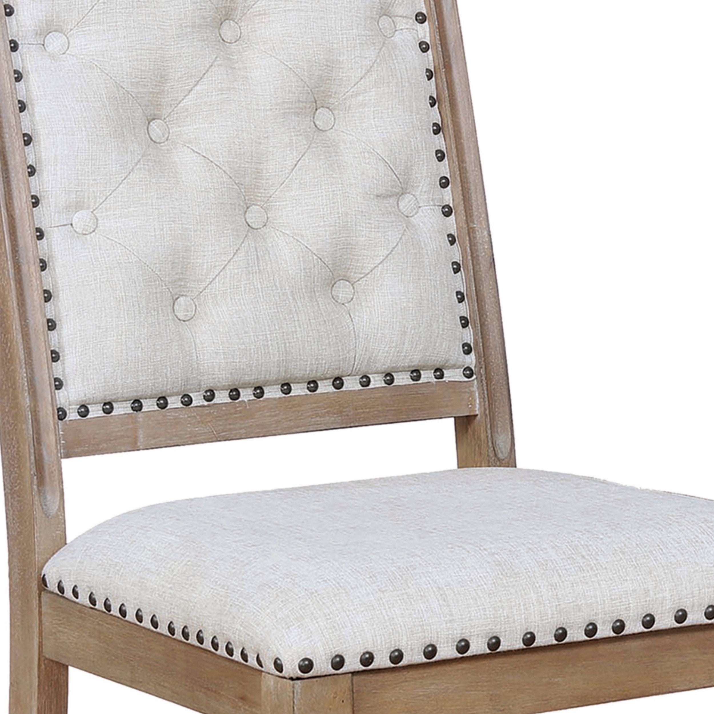 Benjara Button Tufted Fabric Side Chair with Cabriole Legs,Set of 2,Brown And Cream