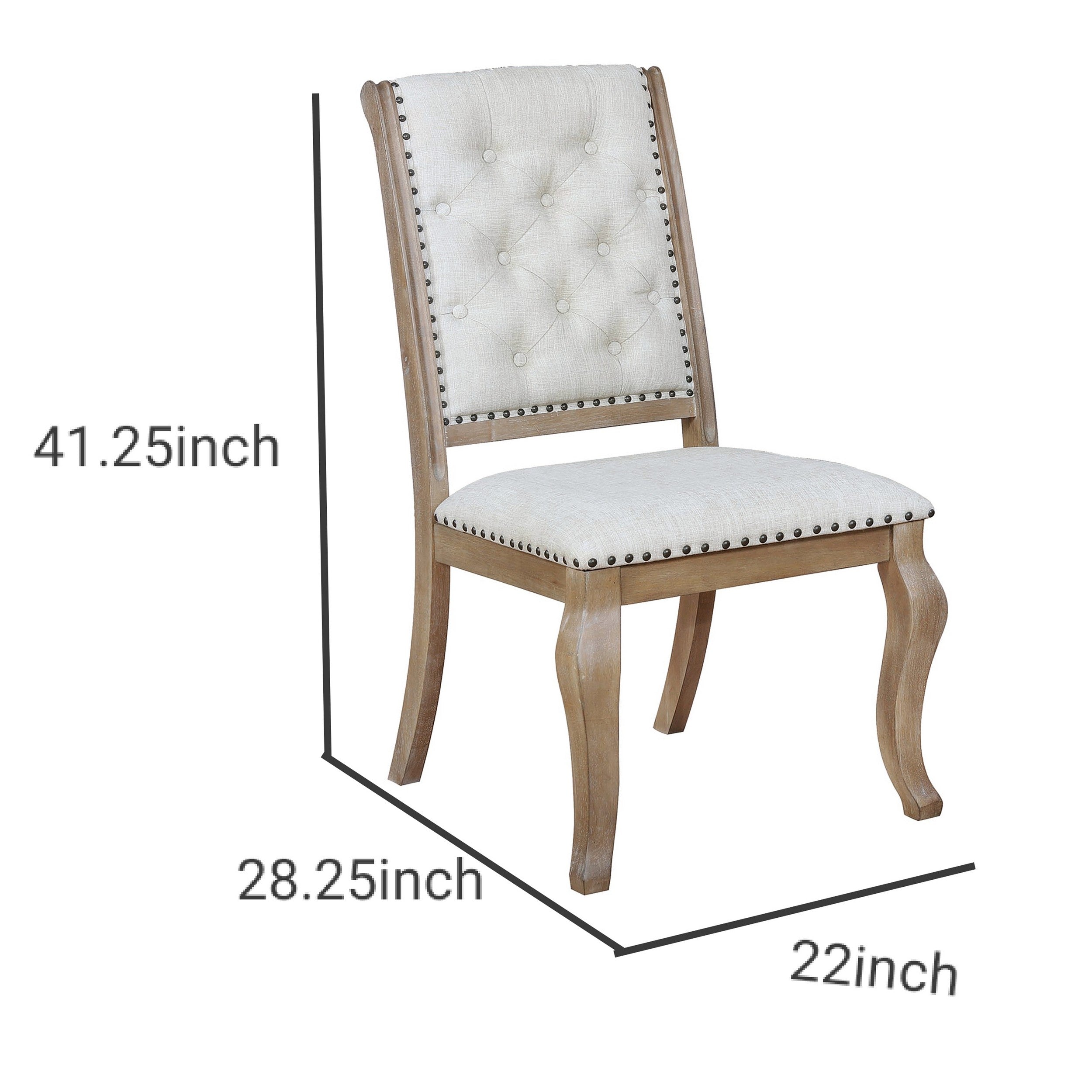 Benjara Button Tufted Fabric Side Chair with Cabriole Legs,Set of 2,Brown And Cream