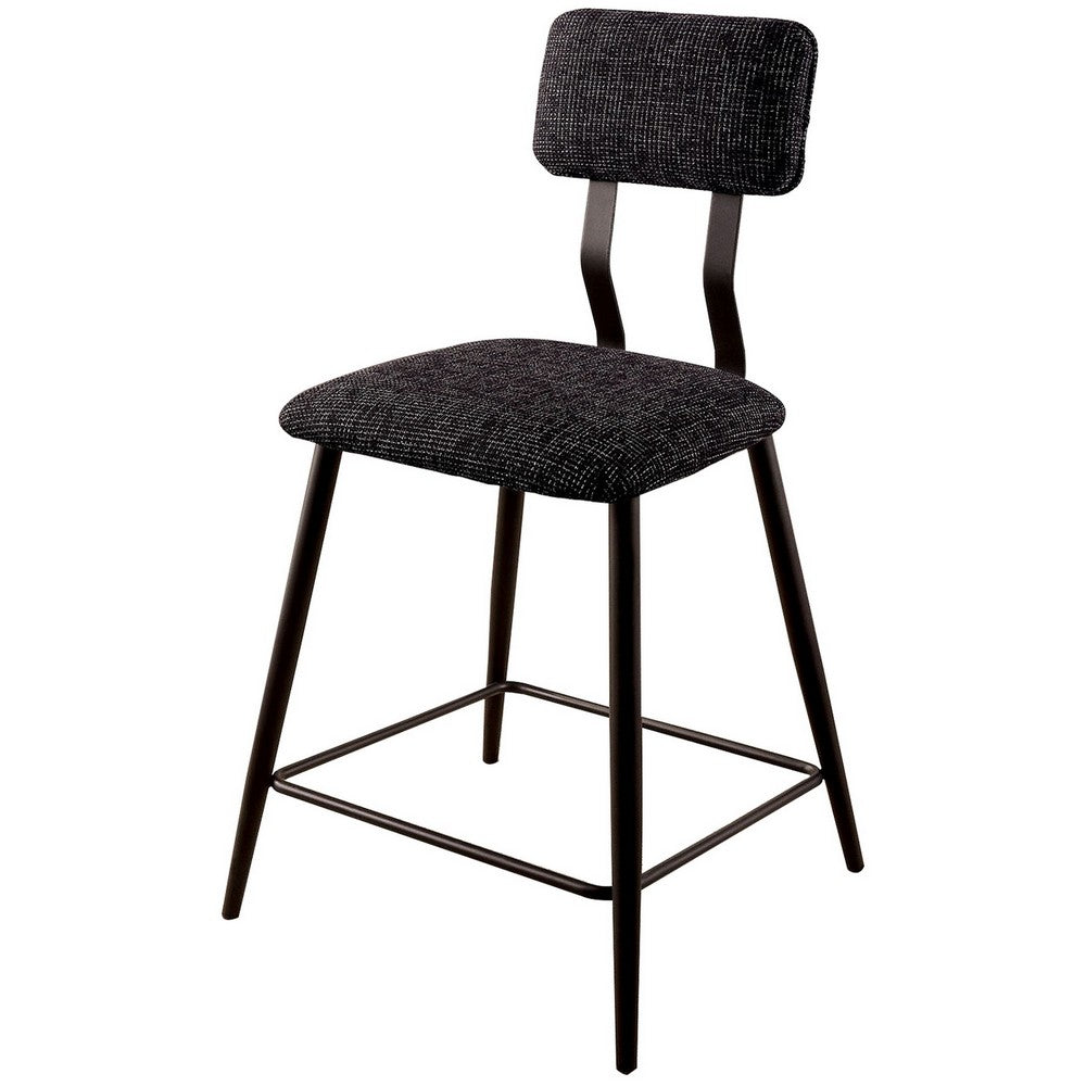 Benjara Fabric Counter Height Chairs with Angled Metal Legs, Set of 2, Black