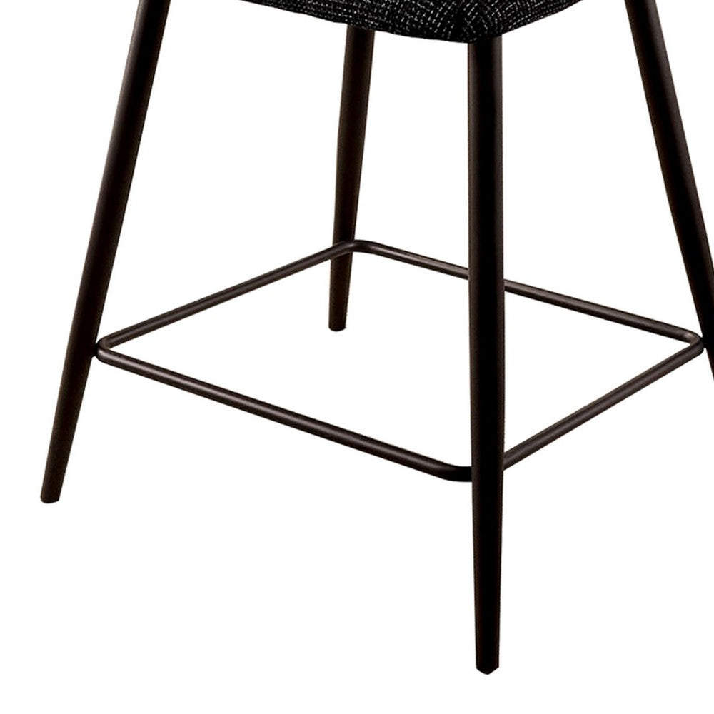 Benjara Fabric Counter Height Chairs with Angled Metal Legs, Set of 2, Black