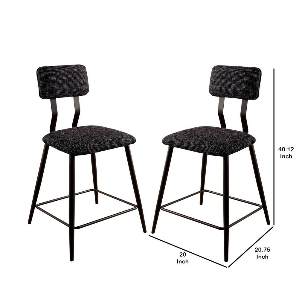 Benjara Fabric Counter Height Chairs with Angled Metal Legs, Set of 2, Black