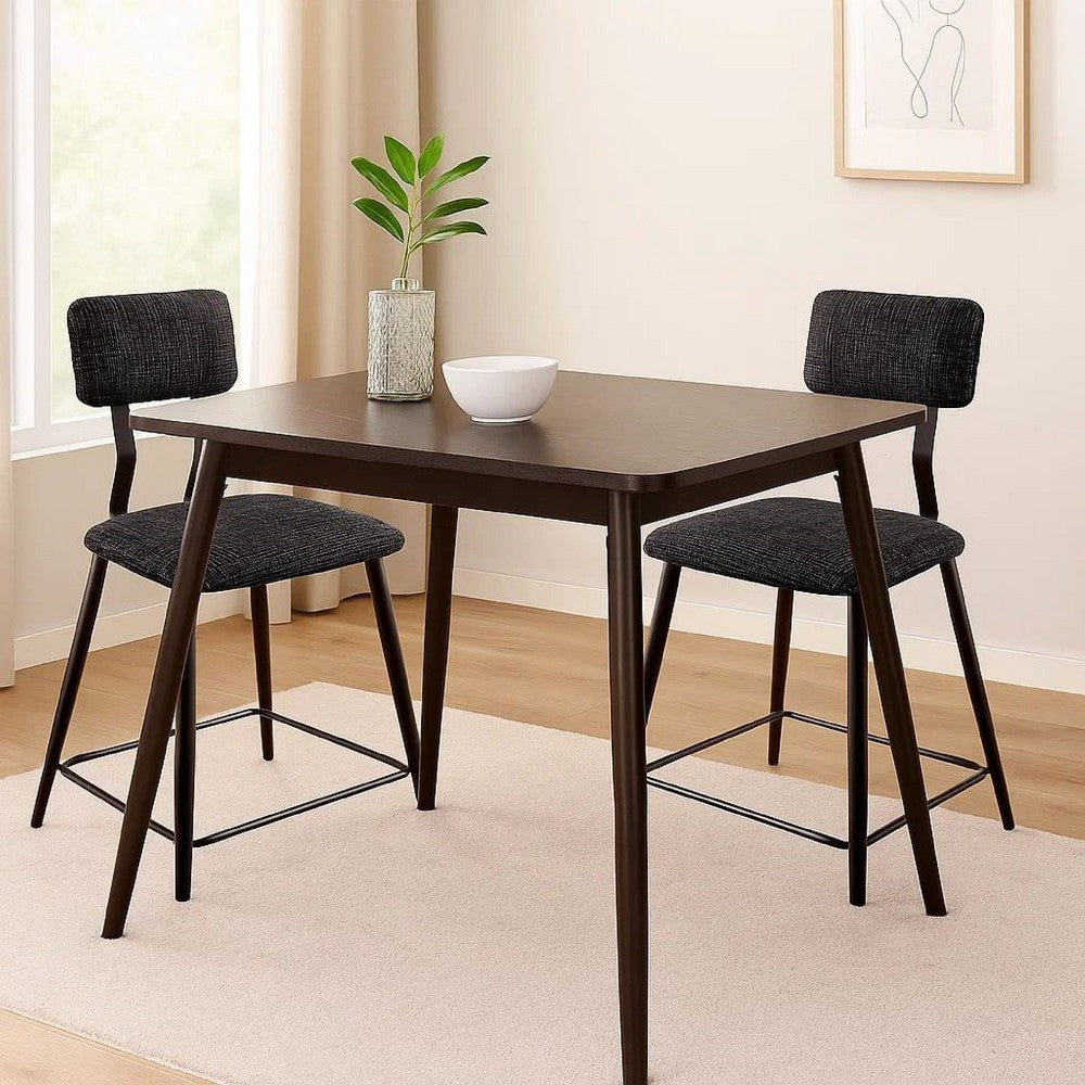 Benjara Fabric Counter Height Chairs with Angled Metal Legs, Set of 2, Black
