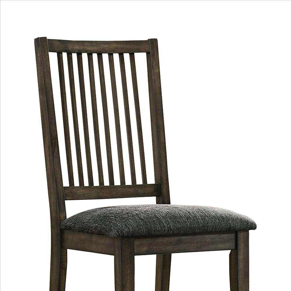 Benjara Curved Slatted Back Wooden Side Chair, Set of 2, Brown