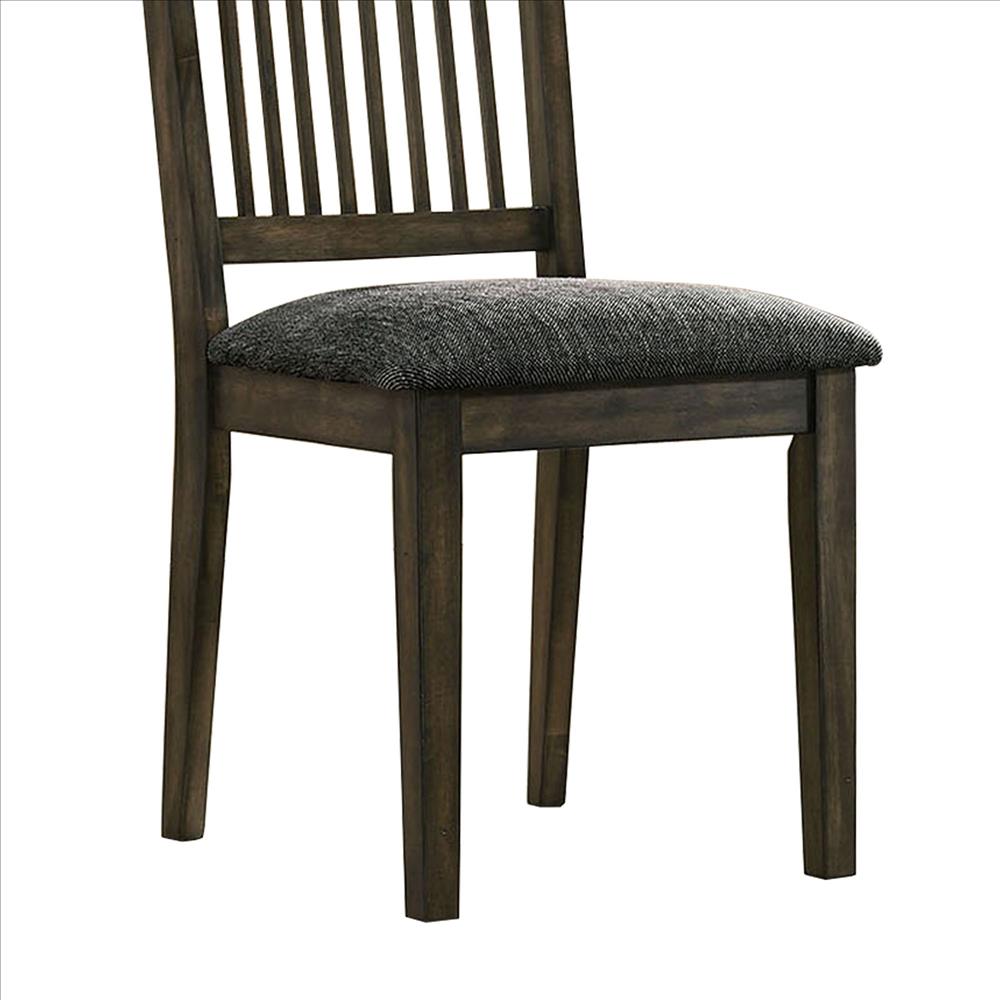 Benjara Curved Slatted Back Wooden Side Chair, Set of 2, Brown