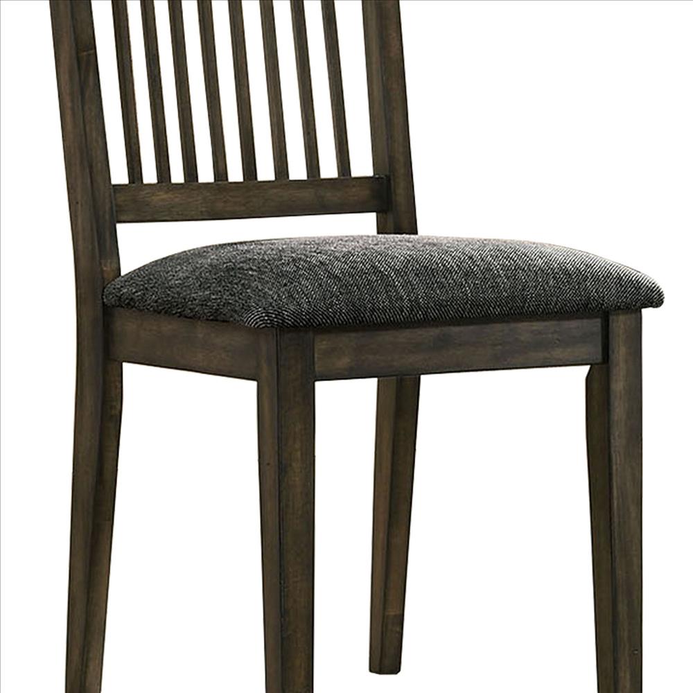 Benjara Curved Slatted Back Wooden Side Chair, Set of 2, Brown