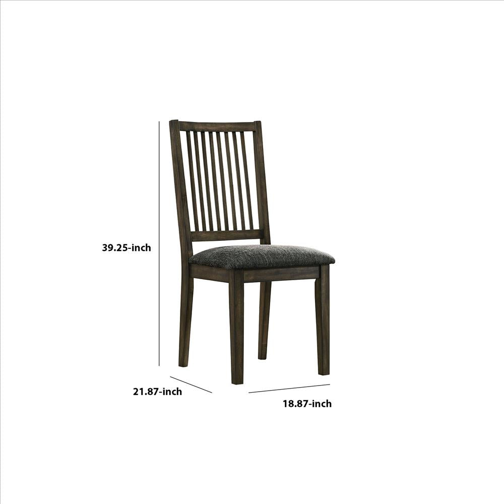 Benjara Curved Slatted Back Wooden Side Chair, Set of 2, Brown