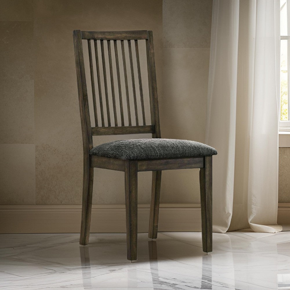 Benjara Curved Slatted Back Wooden Side Chair, Set of 2, Brown