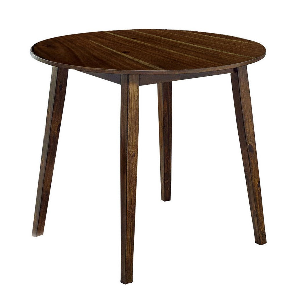Benjara 3 Piece Round Dining Table And Leatherette Chair Set, Brown