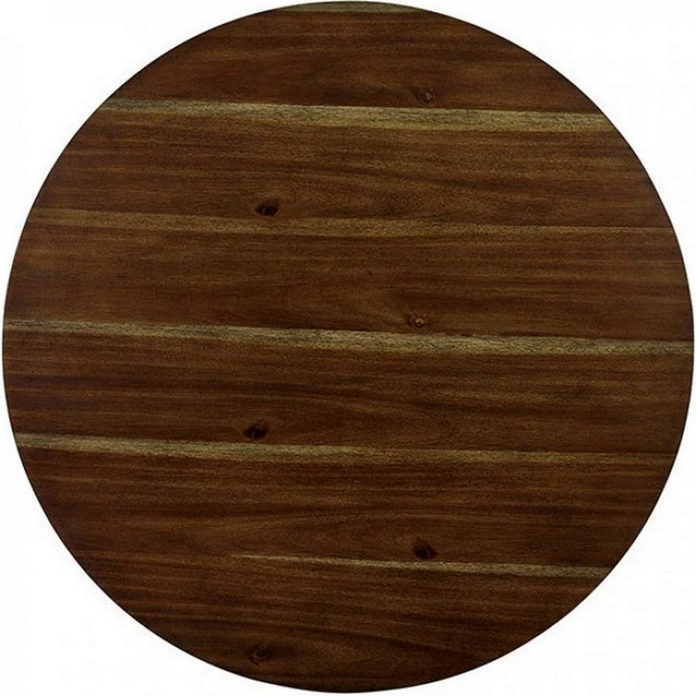 Benjara 3 Piece Round Dining Table And Leatherette Chair Set, Brown