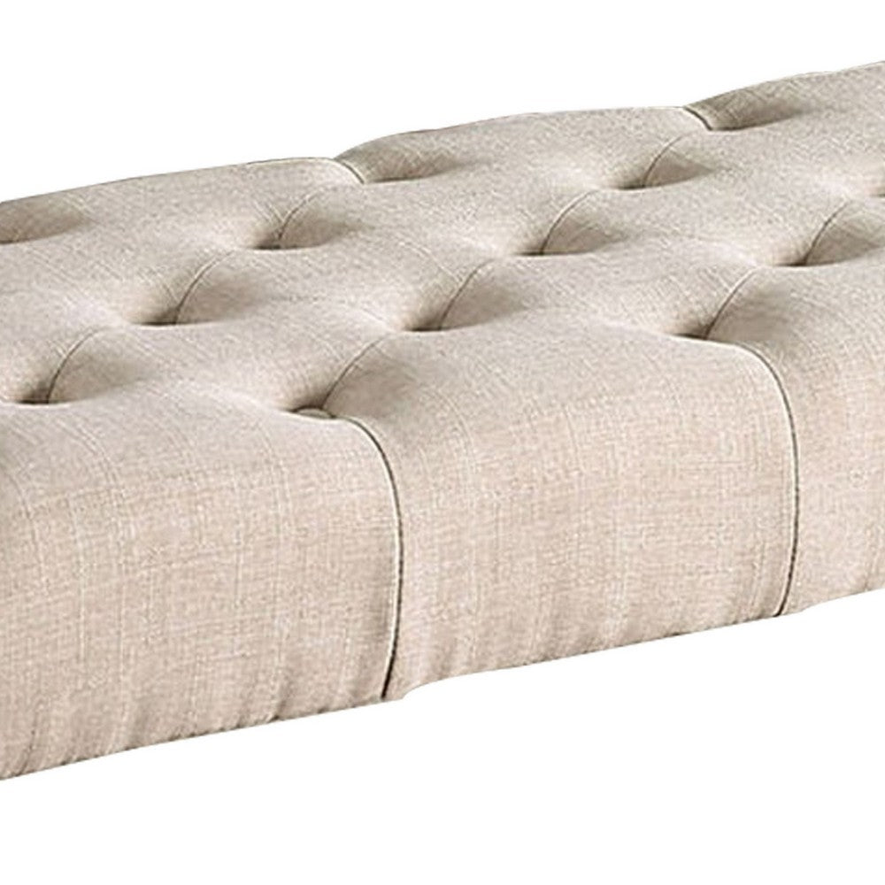 Benjara 20 Inch Button Tufted Wooden Bench, Antique Black And Beige