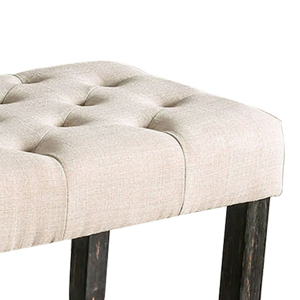 Benjara 20 Inch Button Tufted Wooden Bench, Antique Black And Beige