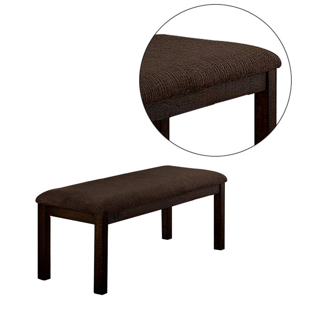 Benjara 18 Inch Padded Bench with Wooden Frame, Brown