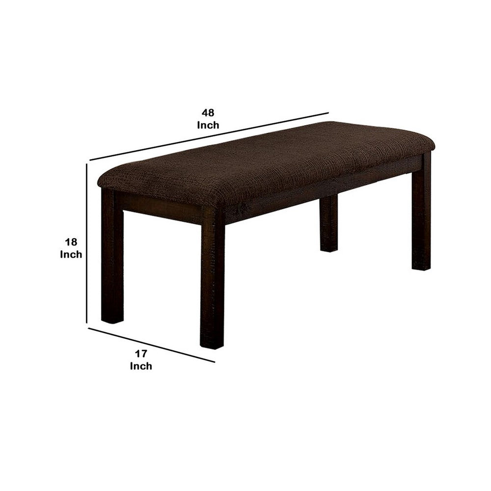 Benjara 18 Inch Padded Bench with Wooden Frame, Brown