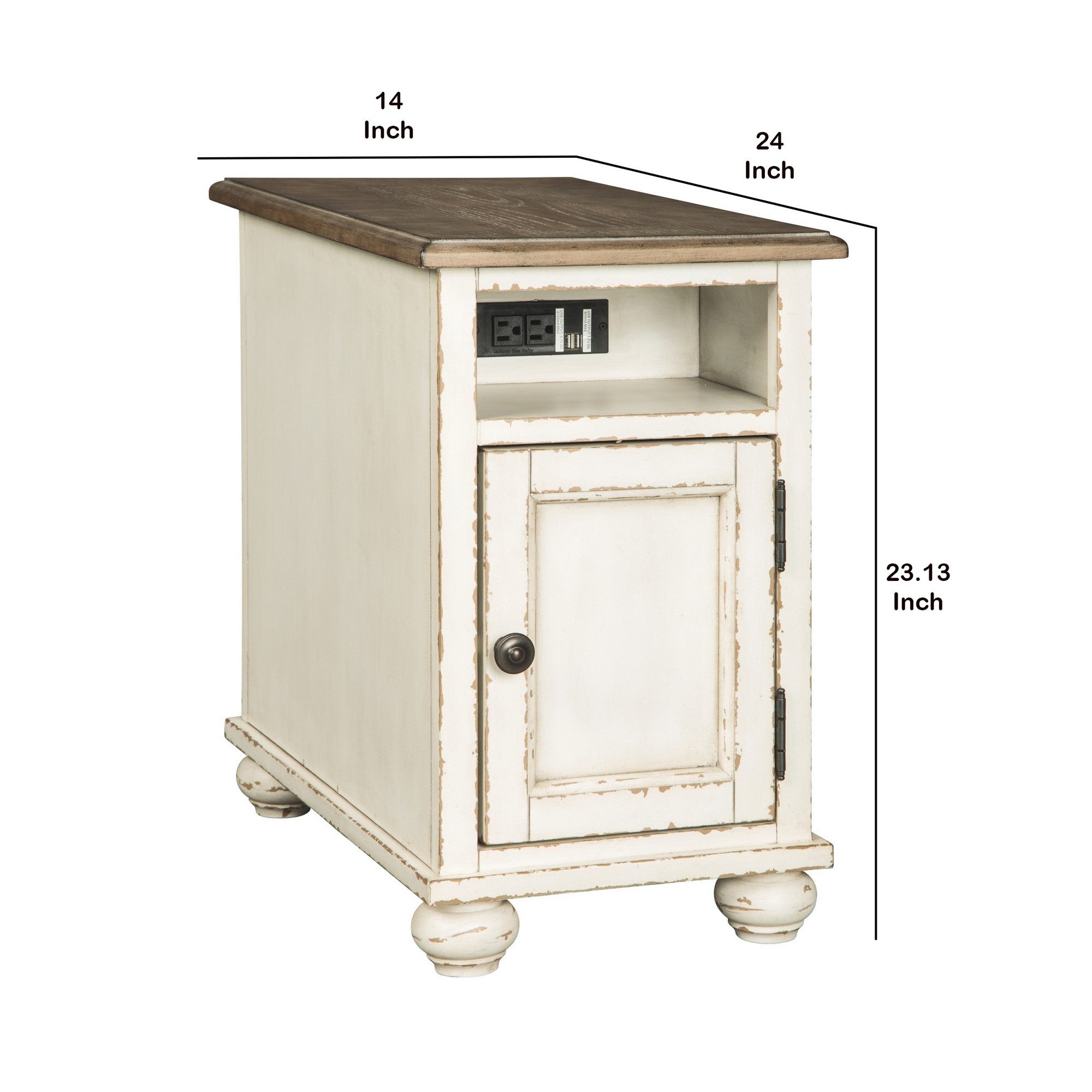 Benjara Wooden Chairside End Table with Door, Brown And Antique White