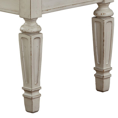 Benjara 46 Inches Tufted Fabric Padded Wooden Accent Bench, Antique White