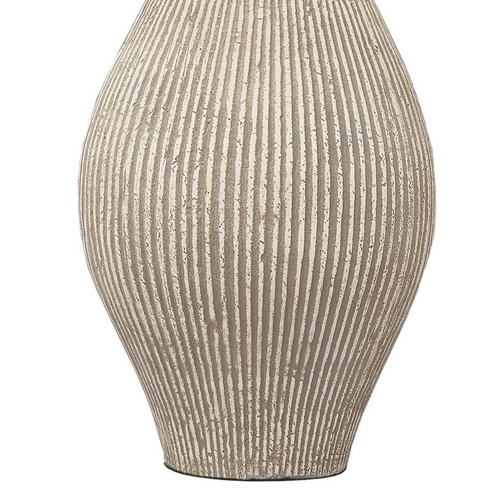 Benjara Drum Shade Table Lamp with Paper Composite Base, Beige