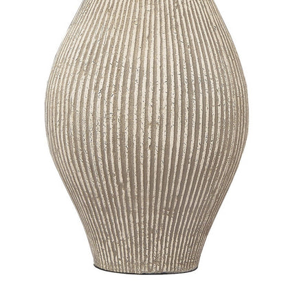 Benjara Drum Shade Table Lamp with Paper Composite Base, Beige