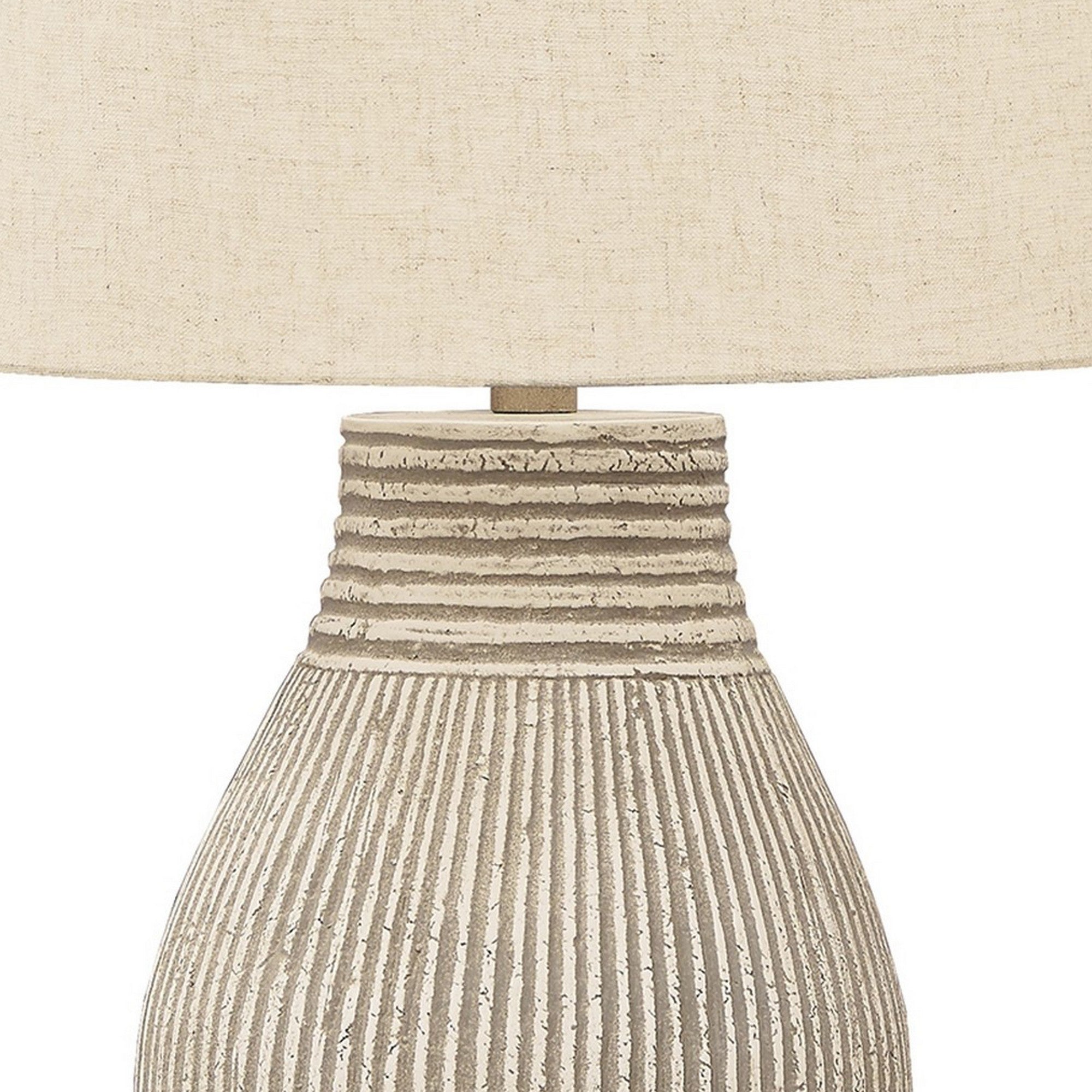 Benjara Drum Shade Table Lamp with Paper Composite Base, Beige