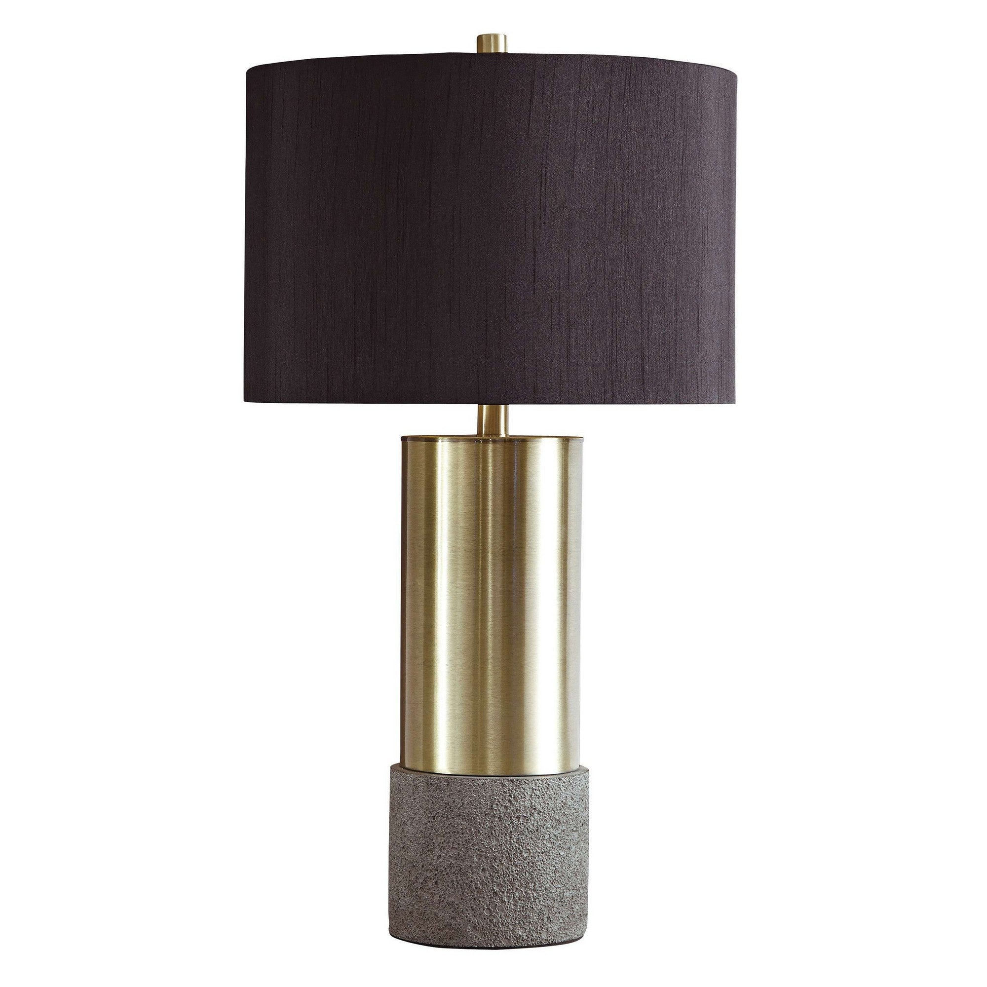 Benjara Faux Concrete And Metal Base Table Lamp, Set of 2, Brass And Gray
