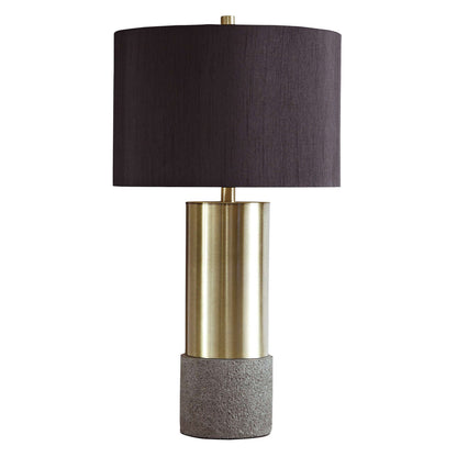 Benjara Faux Concrete And Metal Base Table Lamp, Set of 2, Brass And Gray