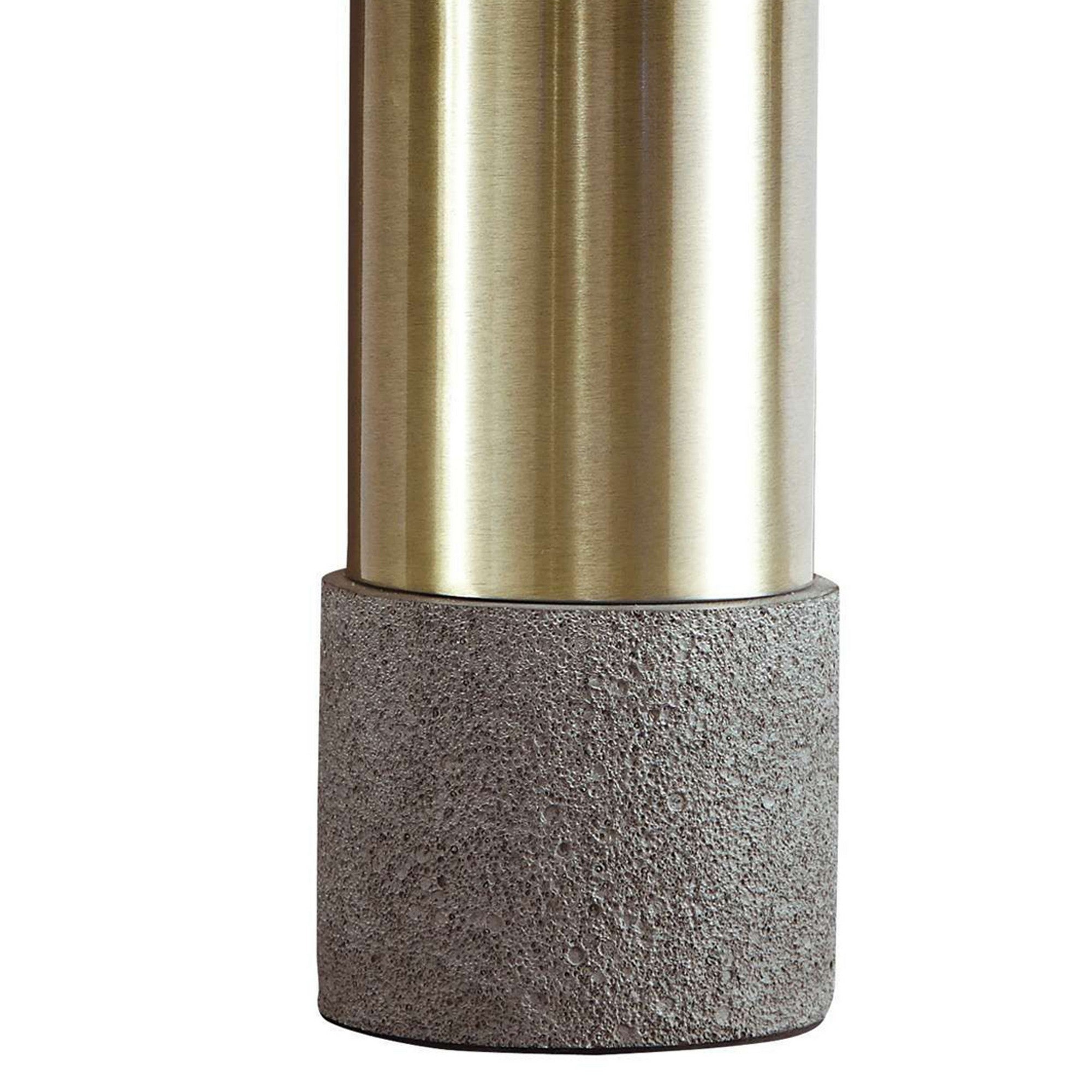 Benjara Faux Concrete And Metal Base Table Lamp, Set of 2, Brass And Gray