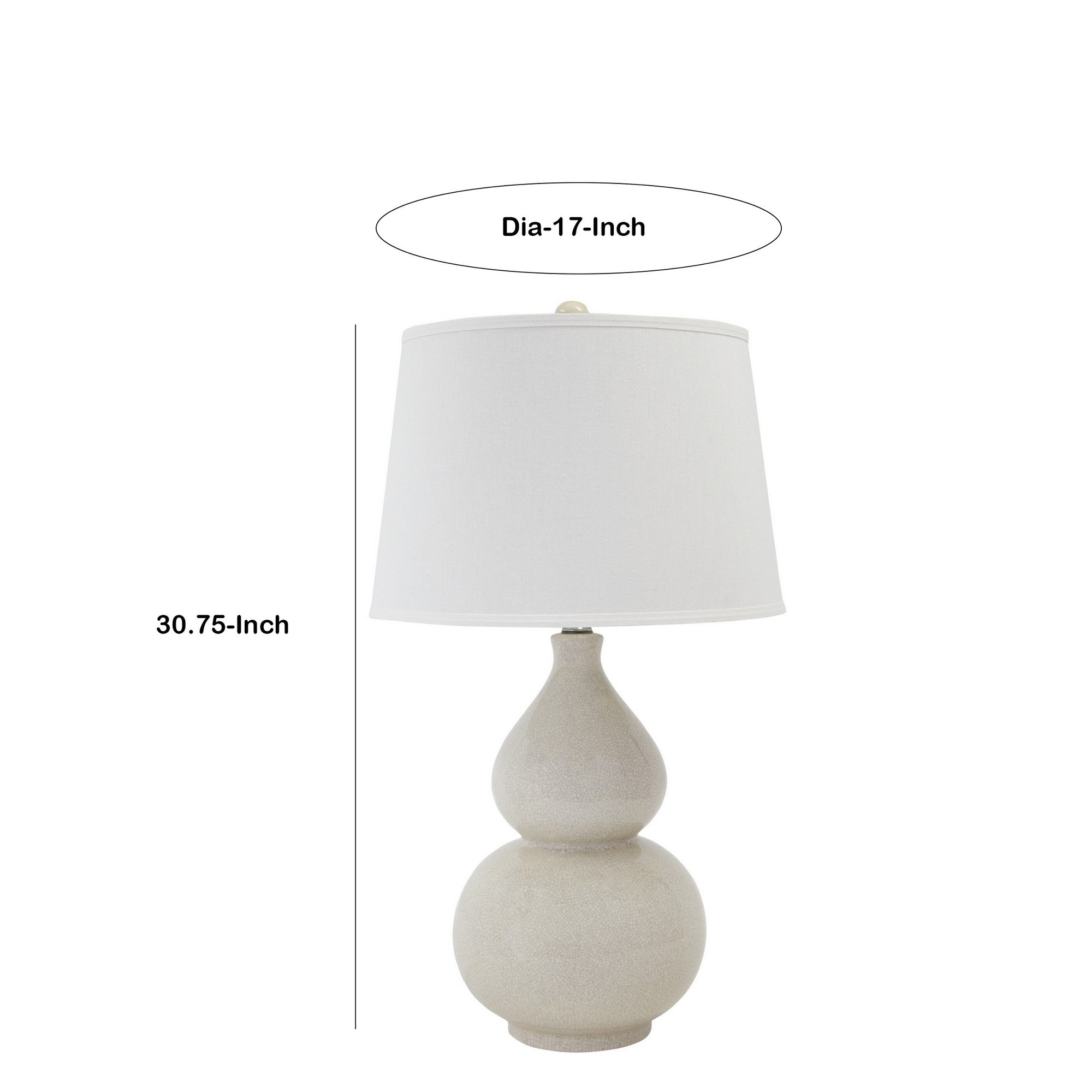 Benjara Hardback Shade Table Lamp with Double Gourd Ceramic Base, Cream