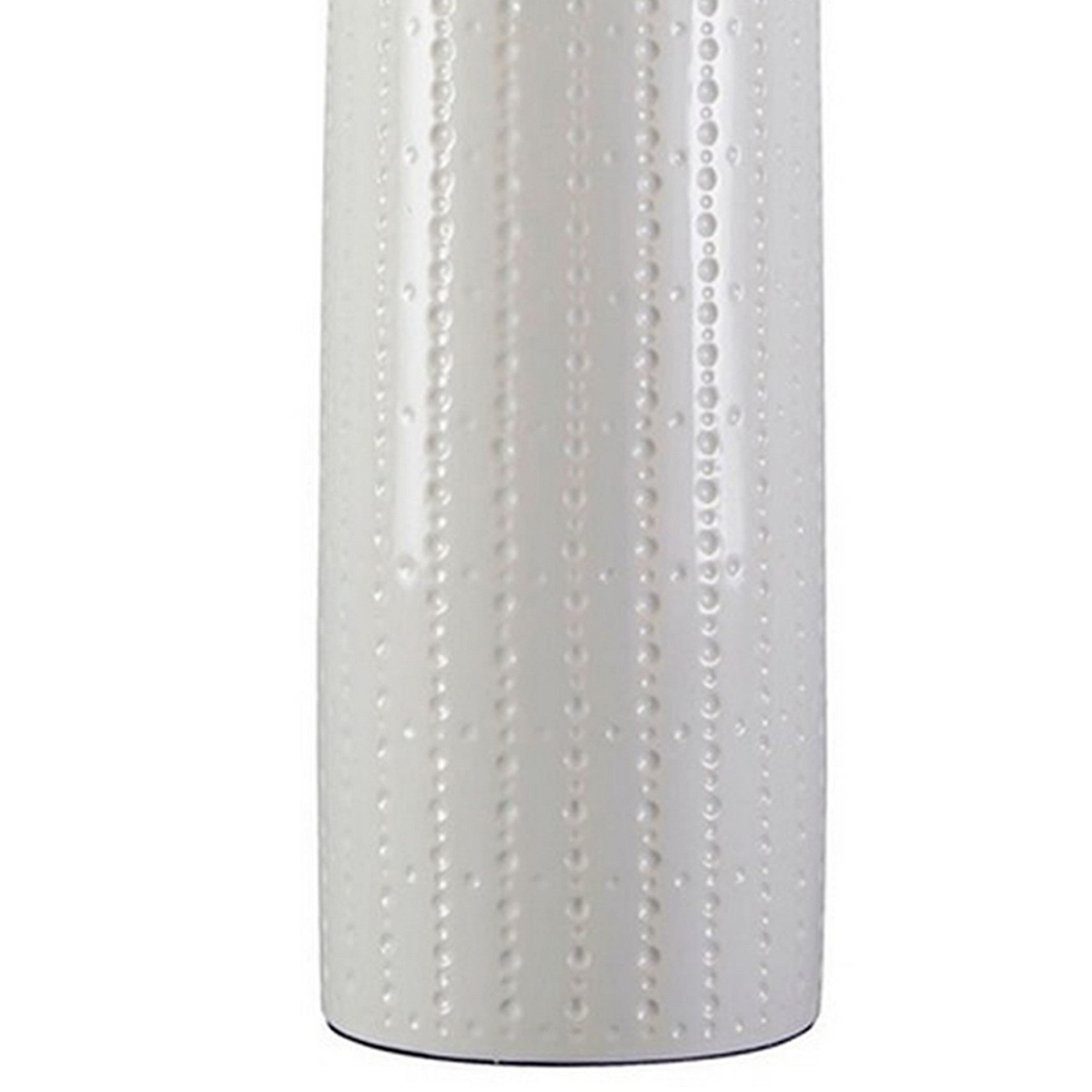 Benjara Carved Ceramic Base Table Lamp with Drum Shade, Set of 2, White
