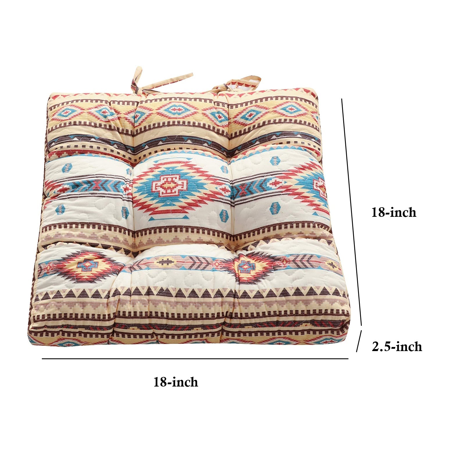 Benjara Tisa Traditional Ikat Pattern Fabric Chair Pad, Multicolor