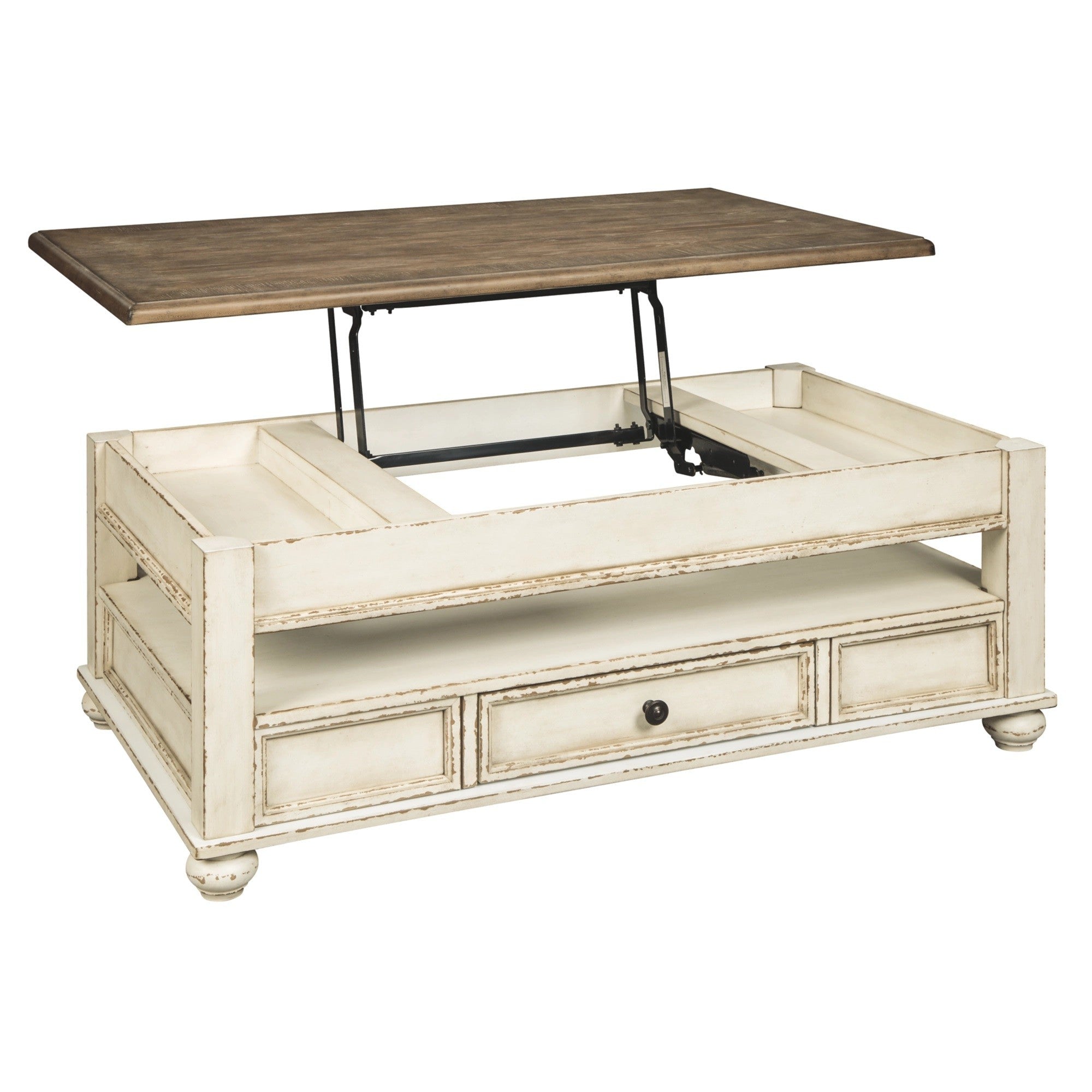 Benjara 18 Inch Lift Top Two Tone Wooden Cocktail Table, White And Brown