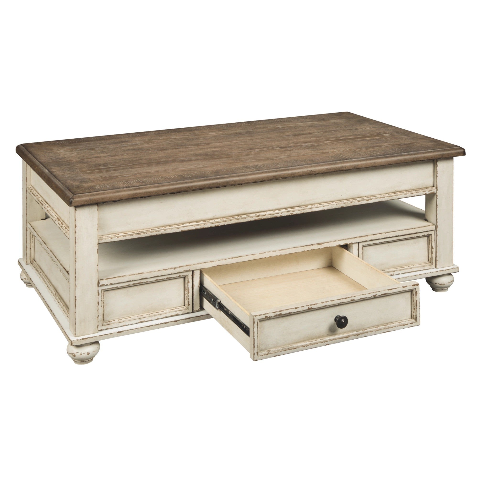 Benjara 18 Inch Lift Top Two Tone Wooden Cocktail Table, White And Brown