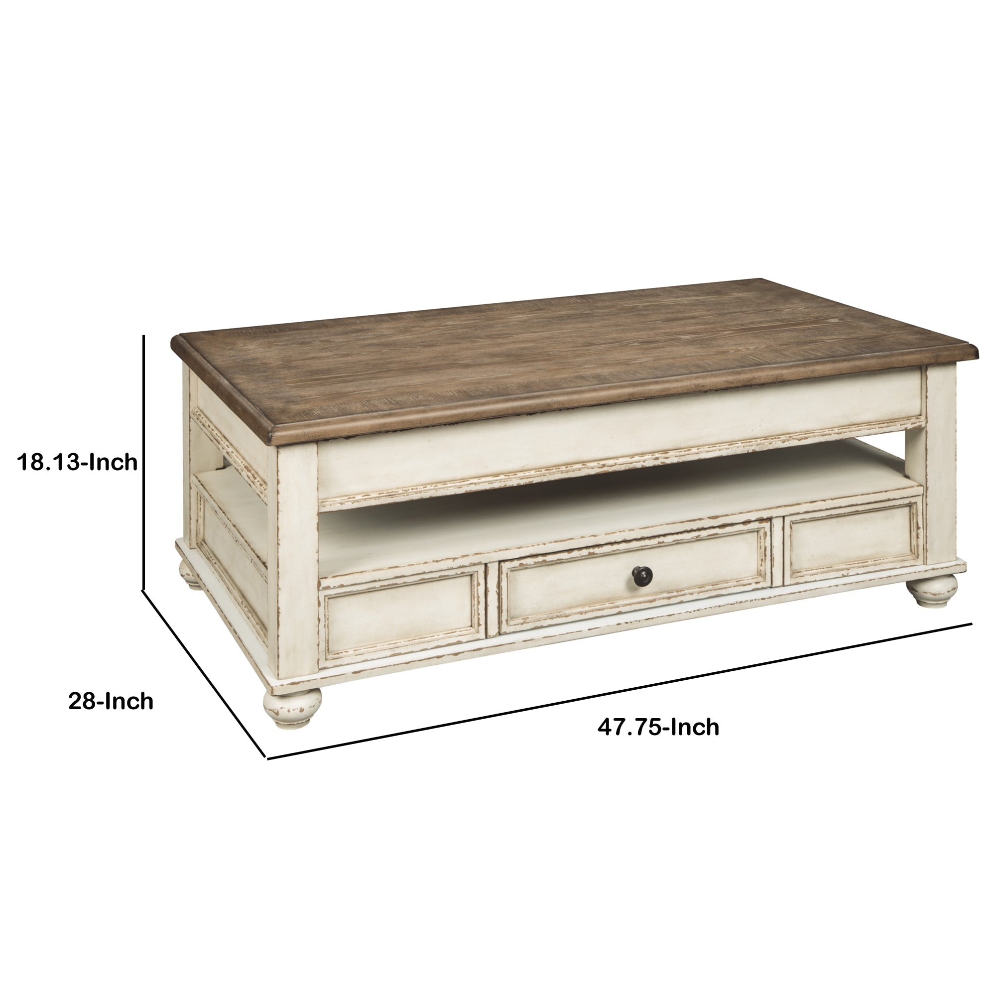 Benjara 18 Inch Lift Top Two Tone Wooden Cocktail Table, White And Brown