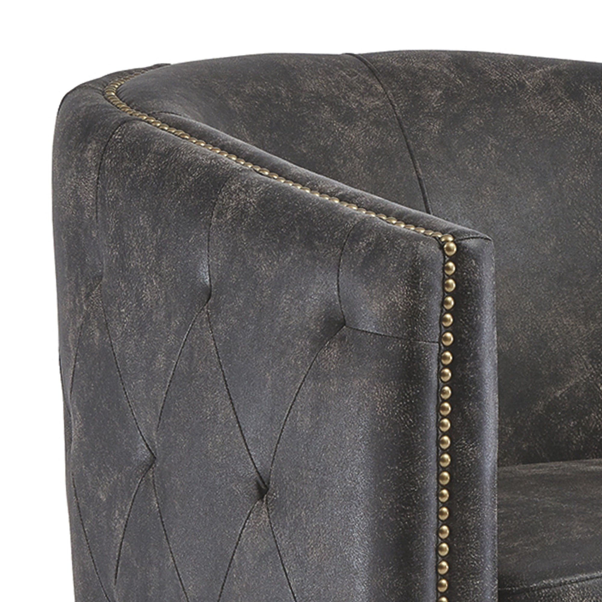 Benjara 31 Inch Barrel Back Leatherette Swivel Accent Chair, Black