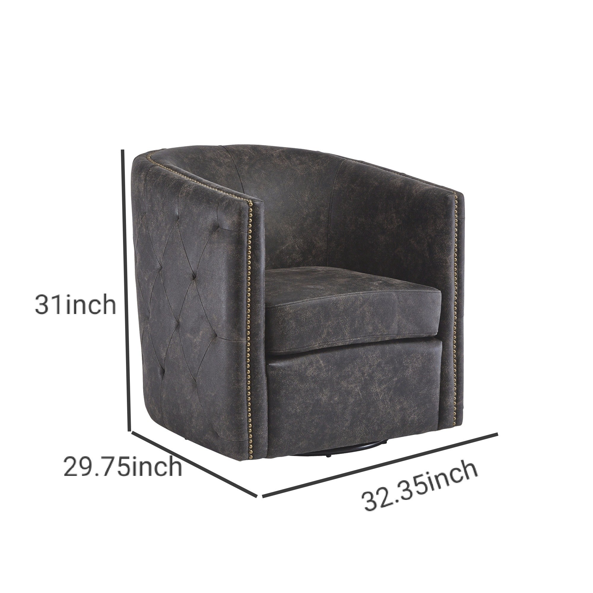 Benjara 31 Inch Barrel Back Leatherette Swivel Accent Chair, Black