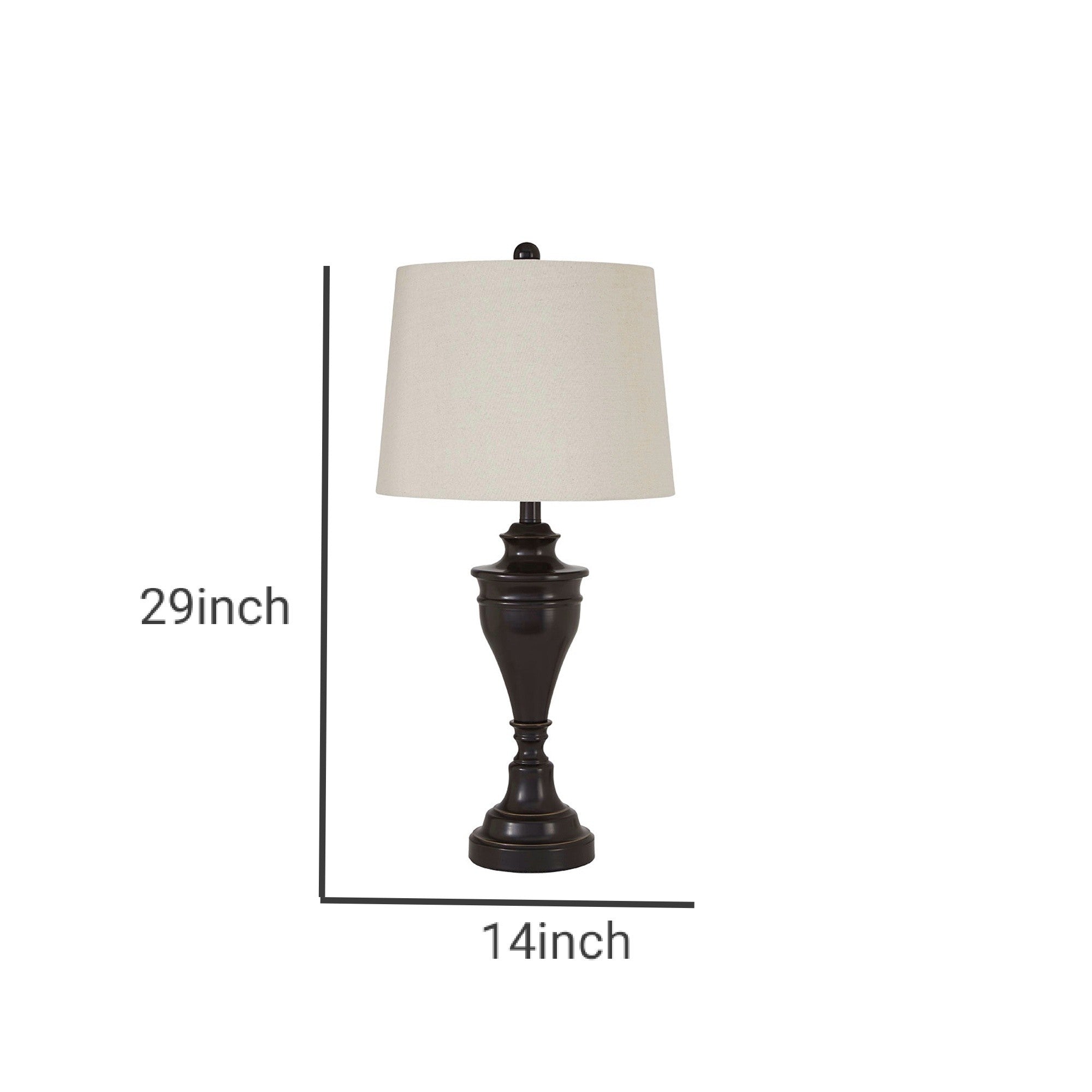 Benjara Metal Table Lamp with Turned Pedestal Base, Set of 2, Bronze