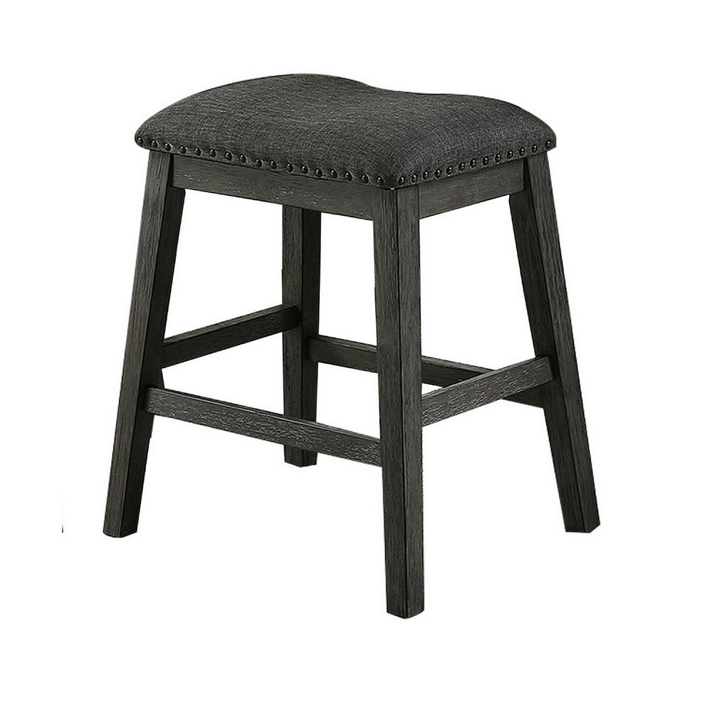 Benjara Fabric Saddle Counter Stool with Nailhead Trim, Set of 2, Gray