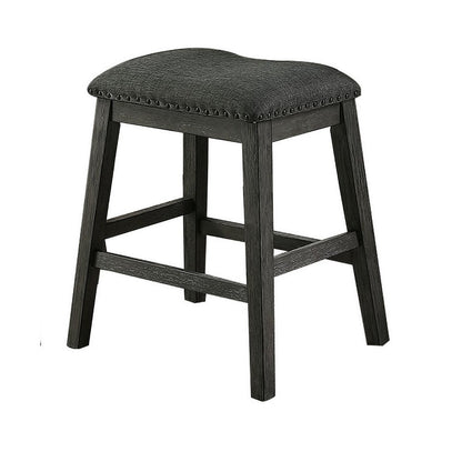 Benjara Fabric Saddle Counter Stool with Nailhead Trim, Set of 2, Gray