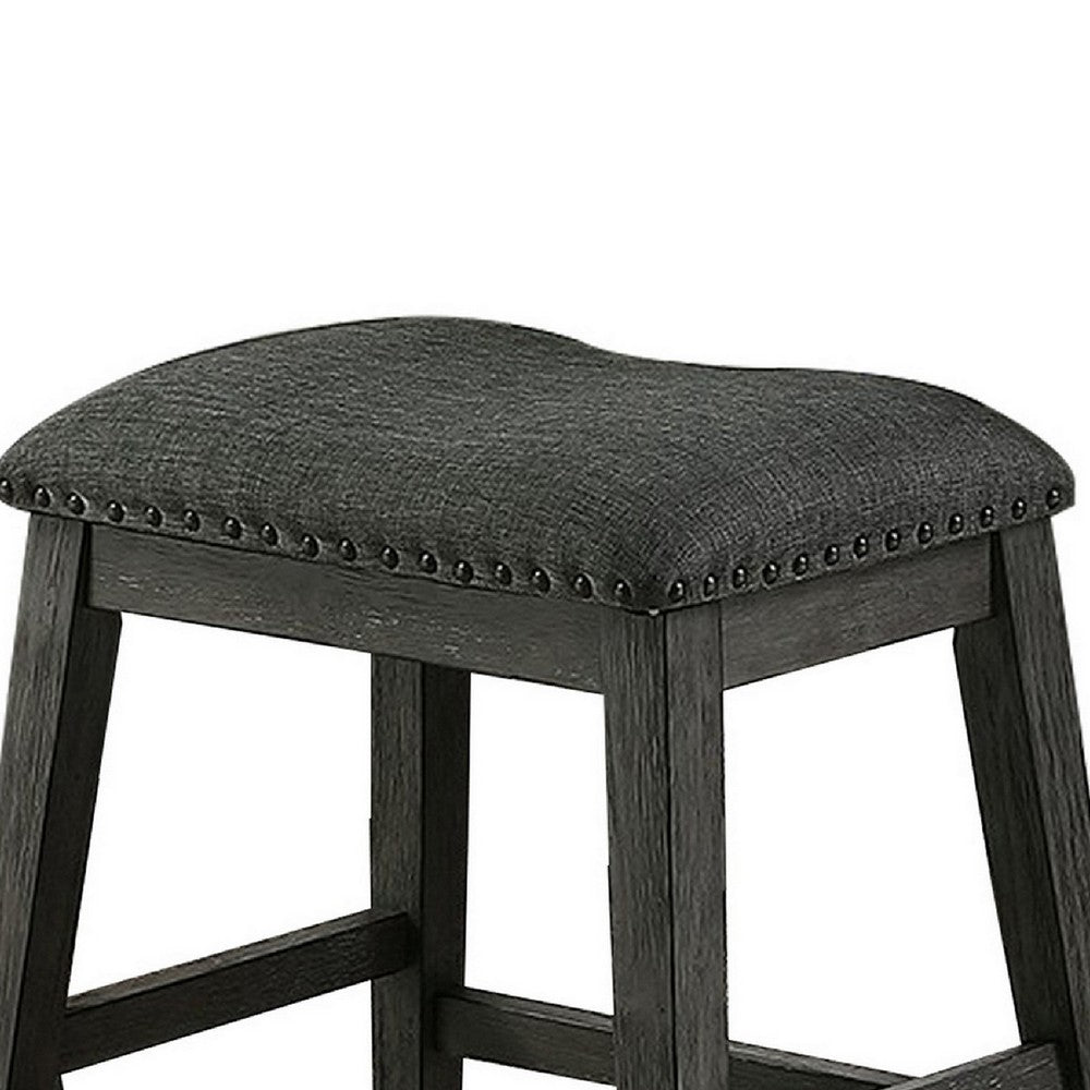 Benjara Fabric Saddle Counter Stool with Nailhead Trim, Set of 2, Gray