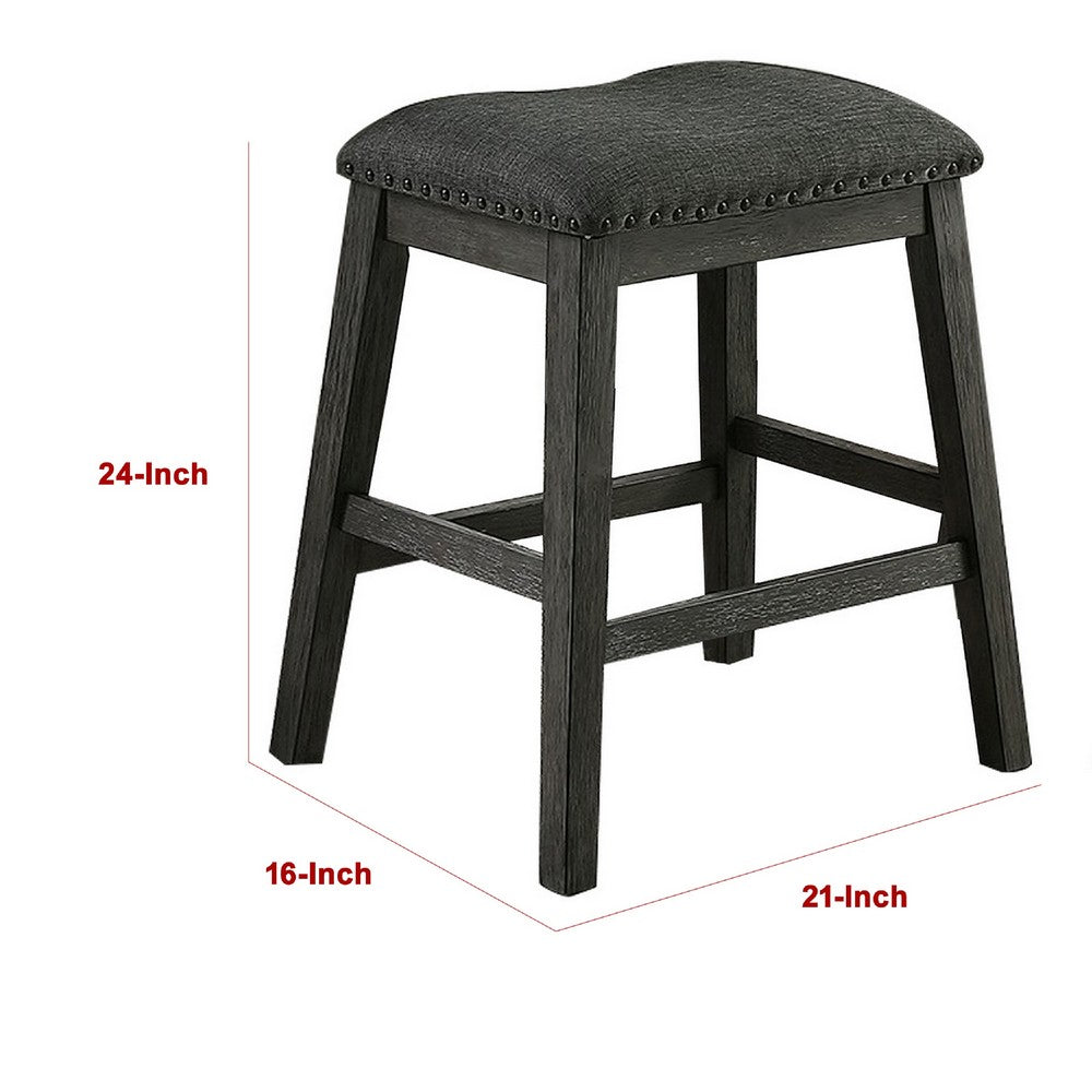 Benjara Fabric Saddle Counter Stool with Nailhead Trim, Set of 2, Gray