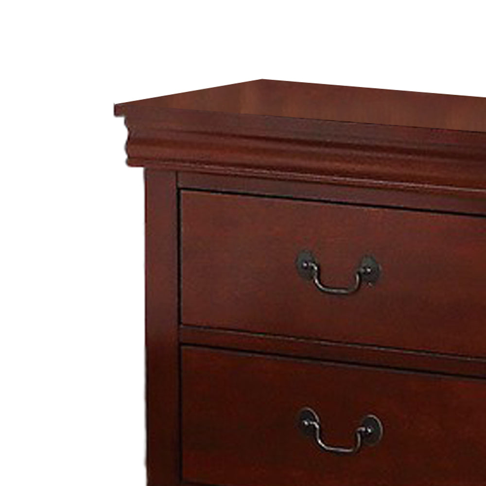 Benjara 2 Drawer Wooden Nightstand with Panel Bracket Feet, Cherry Brown