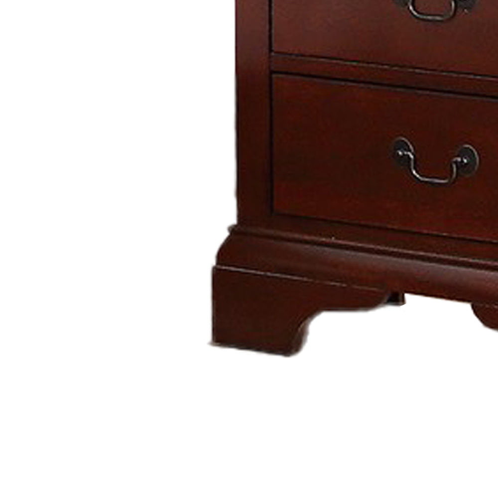 Benjara 2 Drawer Wooden Nightstand with Panel Bracket Feet, Cherry Brown