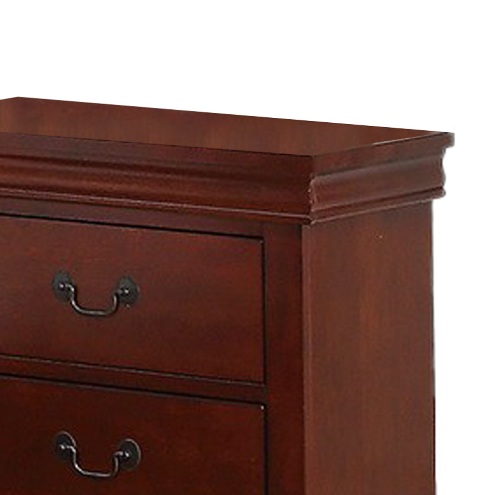 Benjara 2 Drawer Wooden Nightstand with Panel Bracket Feet, Cherry Brown