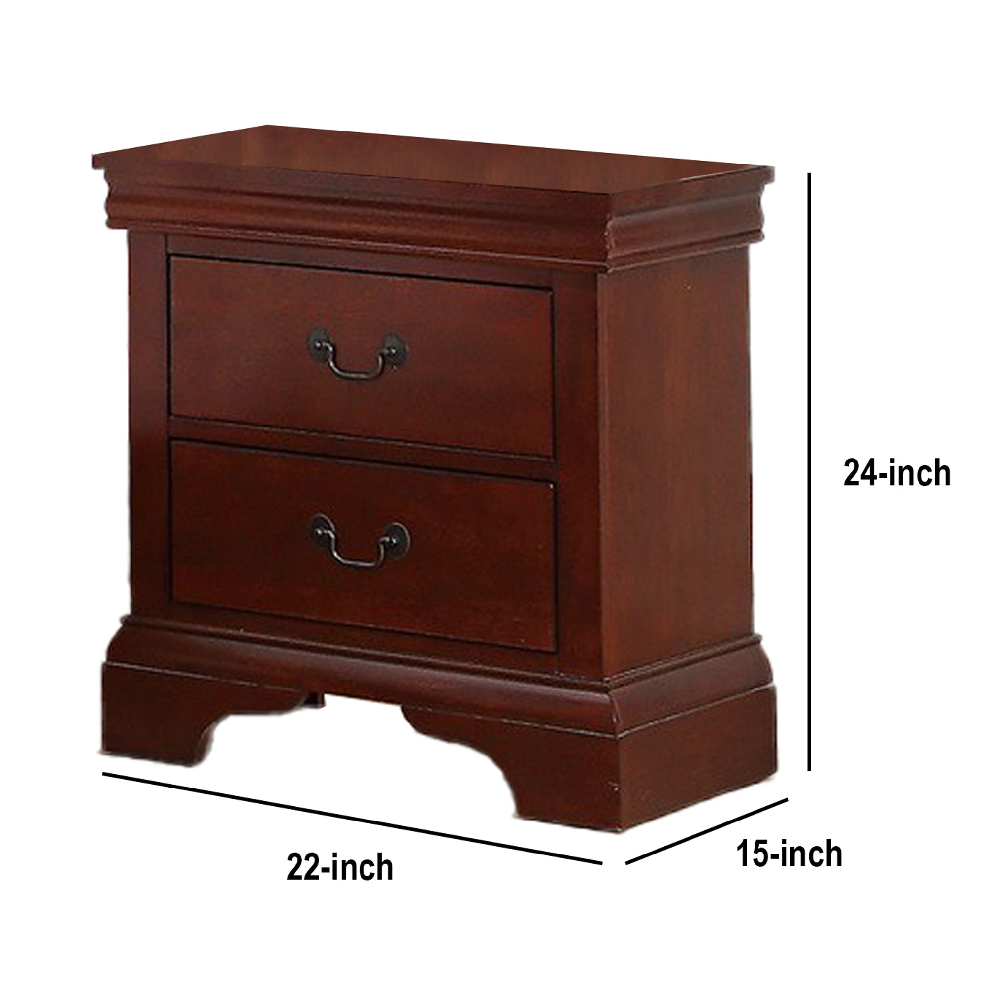 Benjara 2 Drawer Wooden Nightstand with Panel Bracket Feet, Cherry Brown