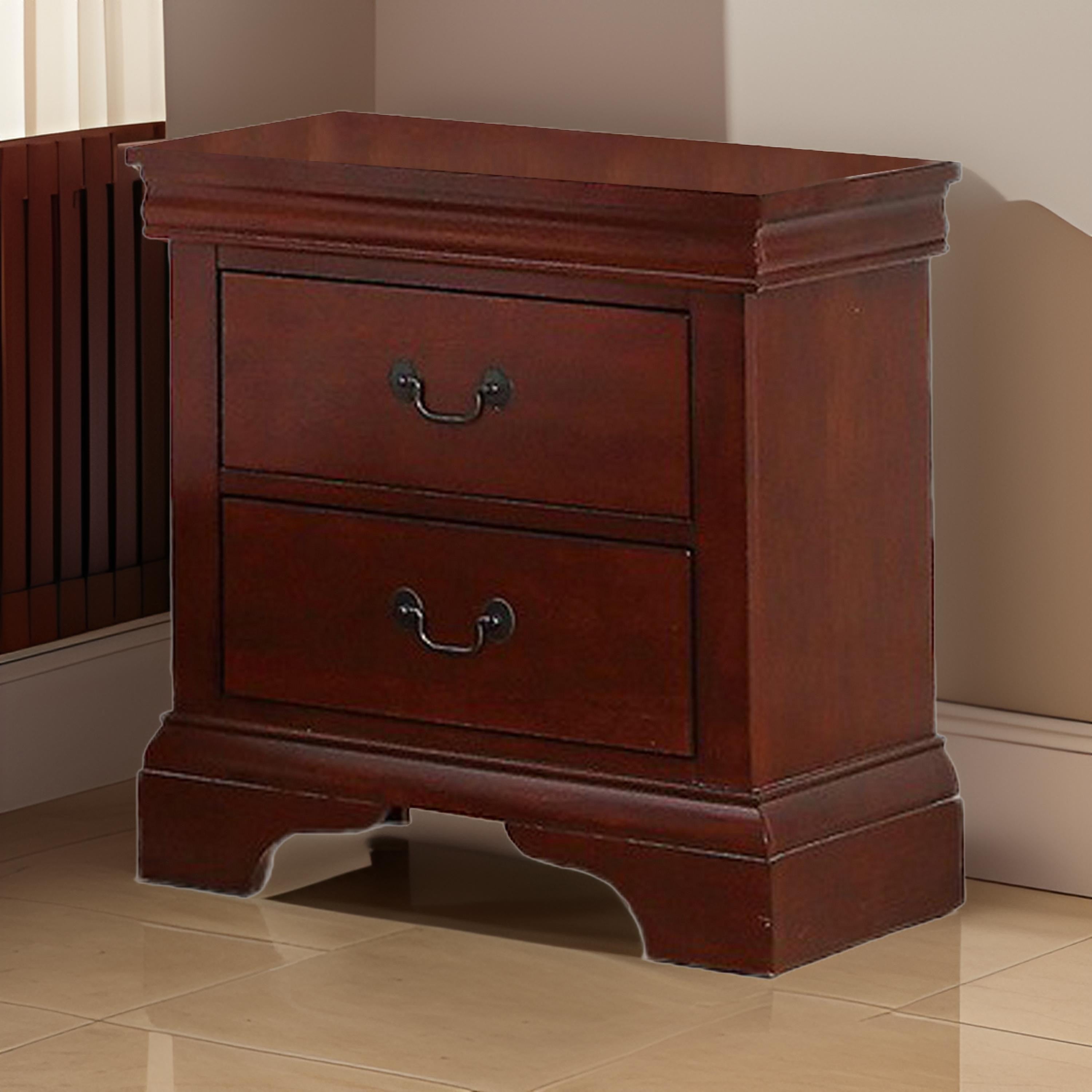 Benjara 2 Drawer Wooden Nightstand with Panel Bracket Feet, Cherry Brown