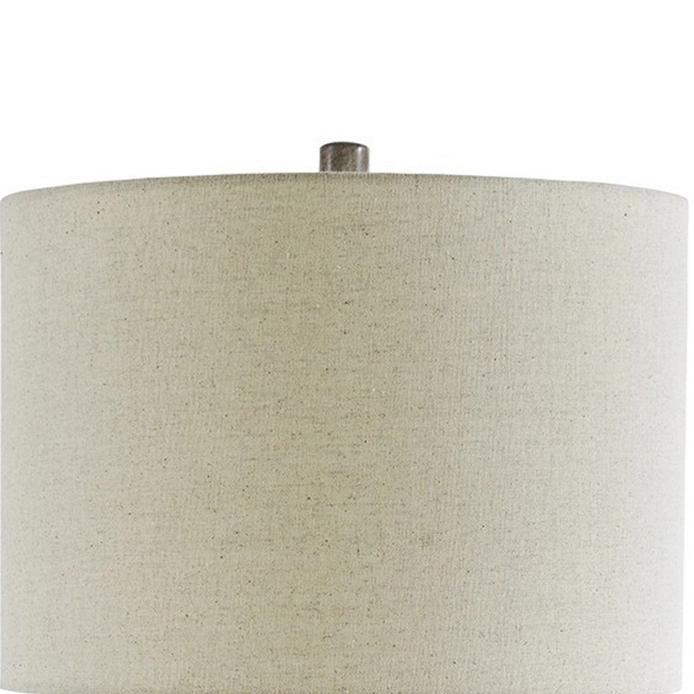 Benjara Textured Ceramic Frame Table Lamp with Fabric Shade, Gray And Off White