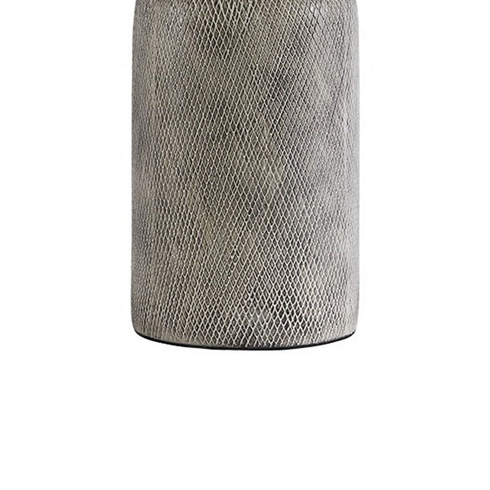 Benjara Textured Ceramic Frame Table Lamp with Fabric Shade, Gray And Off White